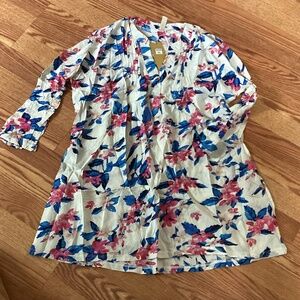 Lara Fashion Floral Pleated V~Neck Long Sleeve Tunic Size 1XL